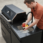 63" 6-Burner 85000 BTU Black Outdoor Kitchen Island Grill + Marble Countertops + Sink