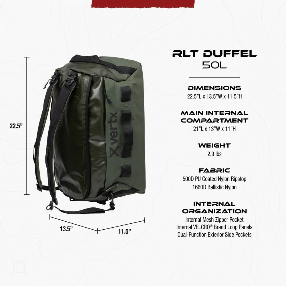 Vertx RLT 50L Duffel Bag - Haul 50L at 2.9 lbs & Repel Water - Built for Rugged Terrain