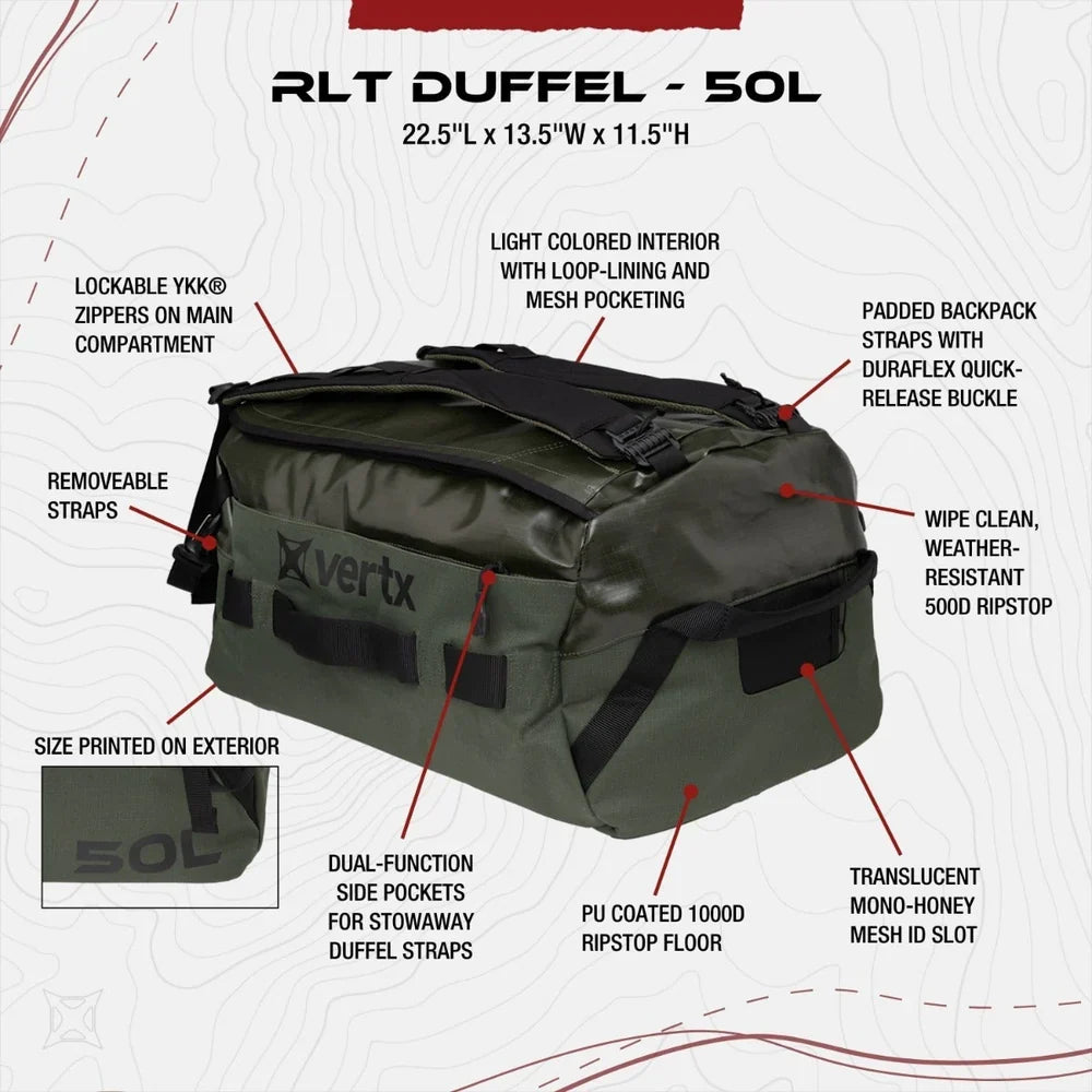 Vertx RLT 50L Duffel Bag - Haul 50L at 2.9 lbs & Repel Water - Built for Rugged Terrain