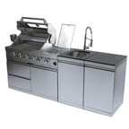 NG 85" 4-Burner 72,000 BTU Silver Outdoor Kitchen Island Grill + Side B & Storage Cabinets & Sink