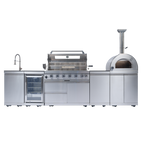 128" 120,000 BTU 6-Burner Outdoor Kitchen Island Grill with Pizza Oven