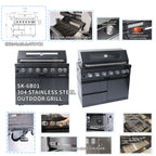 NG 85" 6-Burner 85,000 BTU Black Outdoor Kitchen Island Grill Refrigerator + Rotisserie Kit + Sink