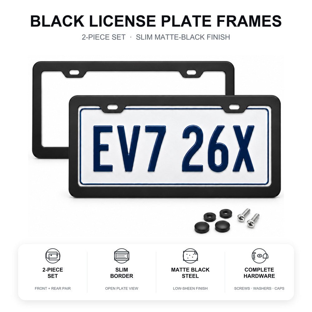 Black License Plate Frames for Tesla – 2 Pack, Front & Rear