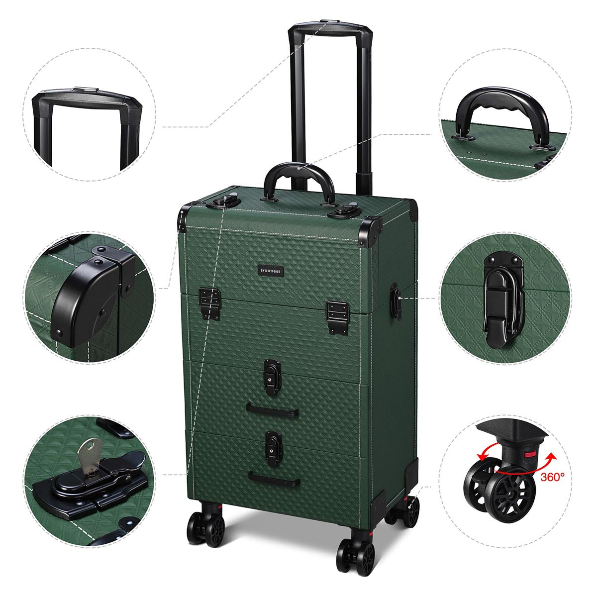 Byootique Artist Rolling Makeup Case with Drawers