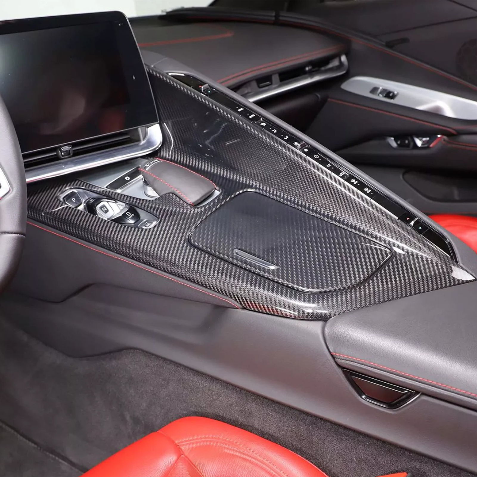 Dry Carbon Fiber Center Console Panel Interior Trim for Chevrolet Corvette C8