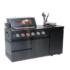 65" 4-Burner 72,000 BTU Black Outdoor Kitchen Island Grill + Side Burner + Rotisserie kit