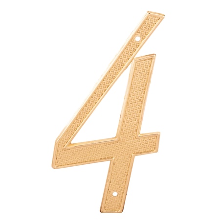 4 in. House Number 4, Diecast, Brass Finish, PK2