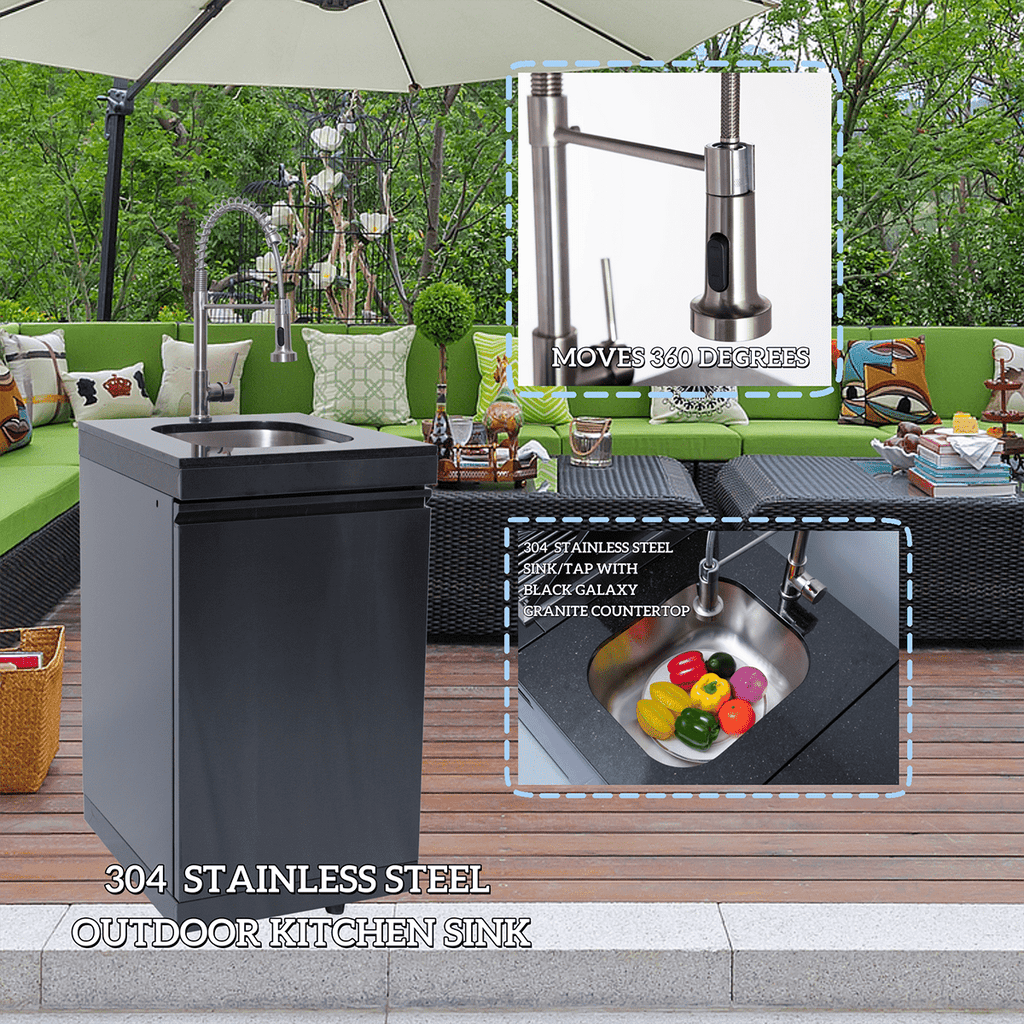 NG 85" 4-Burner 72,000 BTU Black Outdoor Kitchen Island Grill + Refrigerator + Sink