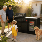 65" 4-Burner 72,000 BTU Black Outdoor Kitchen Island Grill Marble Countertops Wine Cooler