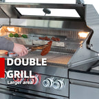 NG 85" 4-Burner 72,000 BTU Silver Outdoor Kitchen Island Grill + Side B & Storage Cabinets & Sink