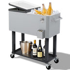 Yescom 80QT Beverage Cooler Cart on Wheels Drinks Storage