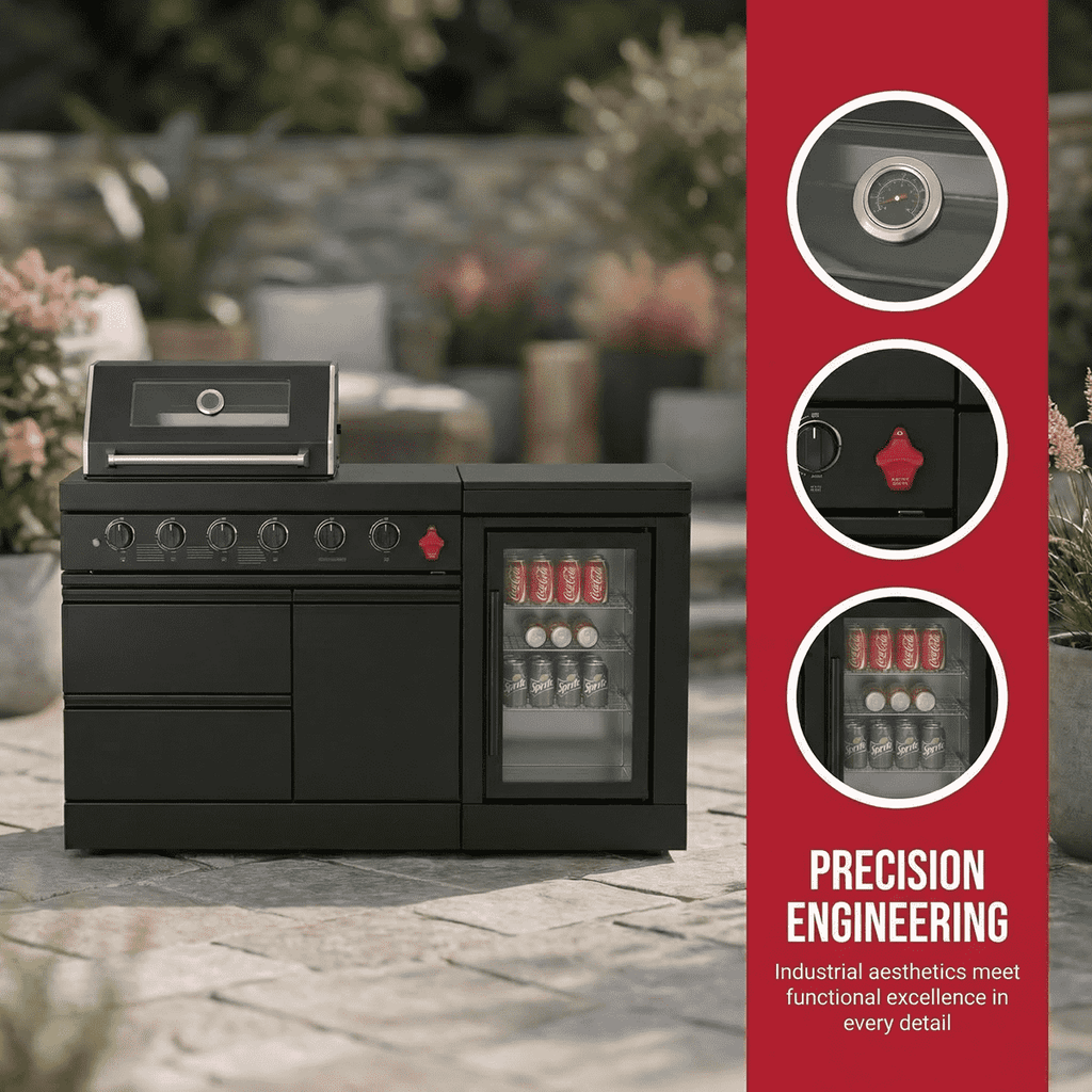 65" 4-Burner 72,000 BTU Black Outdoor Kitchen Island Grill Marble Countertops Wine Cooler