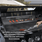 115" 6-Burner 85,000 Black Outdoor Kitchen Island Grill Rotisserie kit