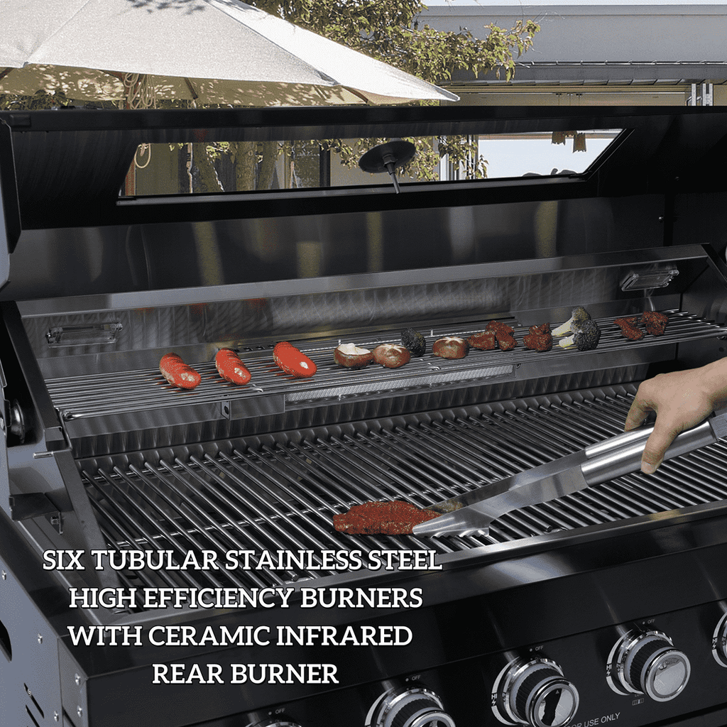 79" 4-Burner 72,000 BTU Black Outdoor Kitchen Island Grill + Side Burner + Rotisserie kit +Sink