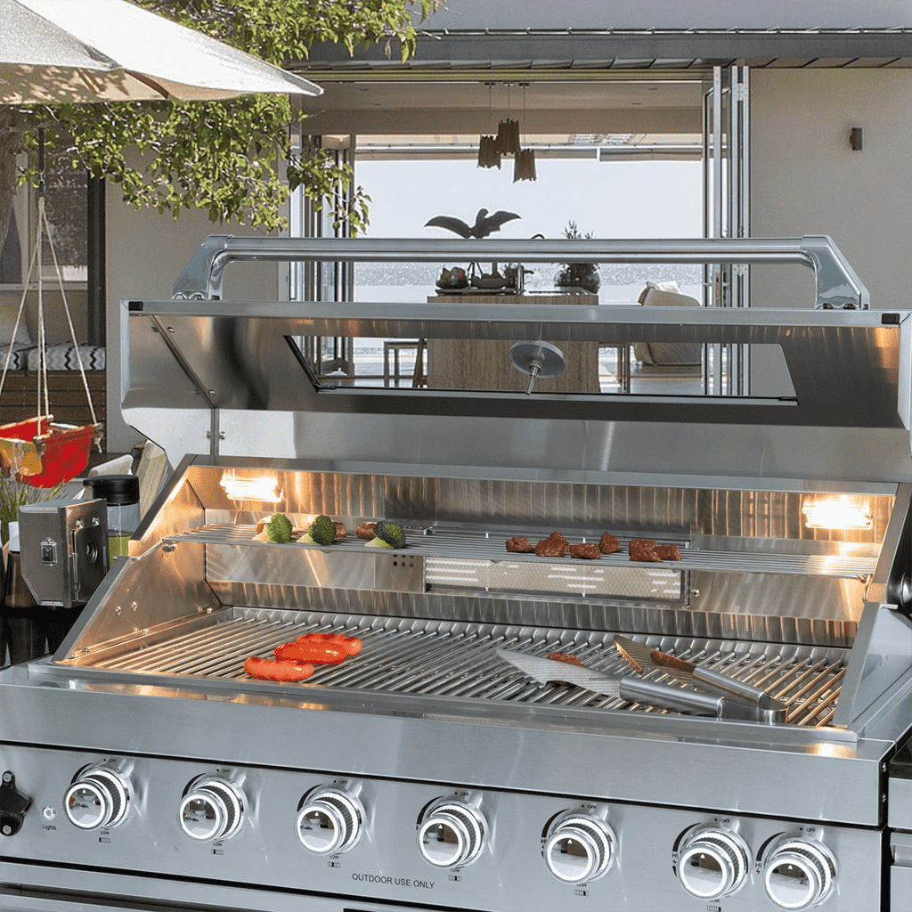 82" 6-Burner 85000 BTU Silver Outdoor Kitchen Island Grill + Storage Cabinets & Drawers & Sink/Faucet
