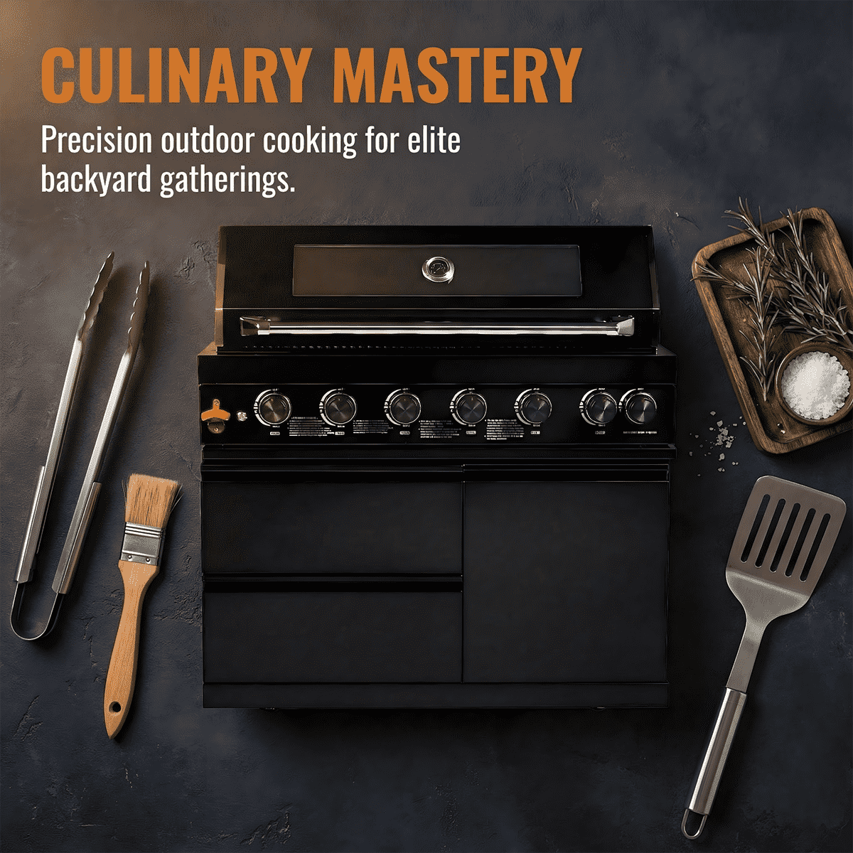43" Black Six Burners Outdoor Kitchen Island Grill