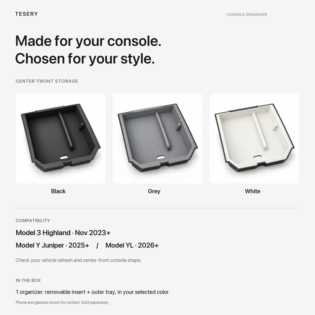 Double-Layer Center Console Storage Box for Model 3 Highland/Y Juniper | 3 Colors