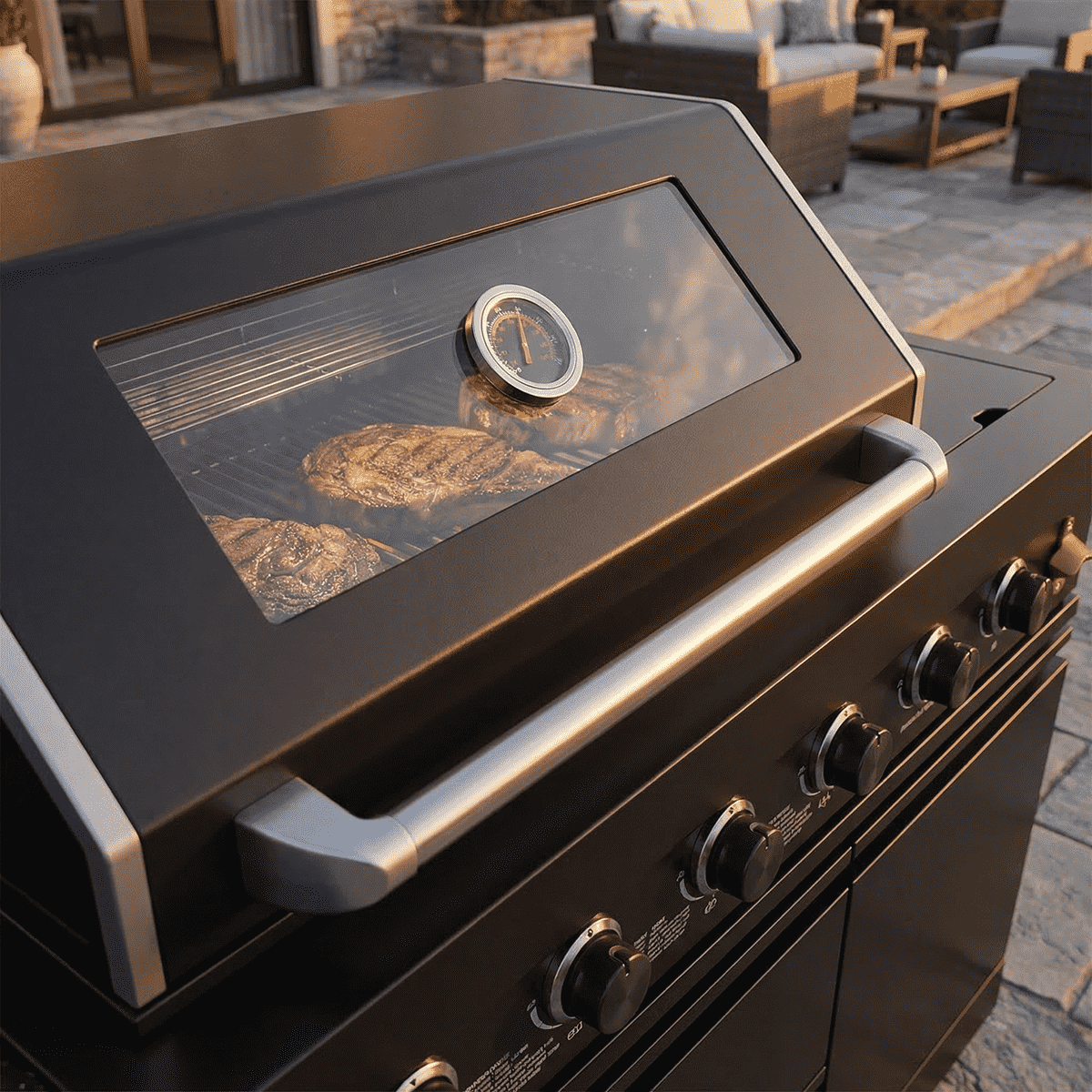 65" 4-Burner 72,000 BTU Black Outdoor Kitchen Island Grill + Round Side Burner