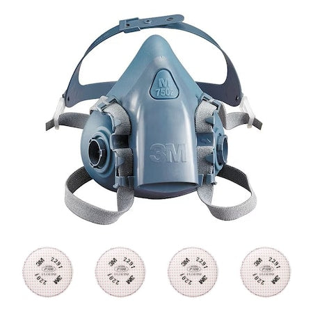 Half Mask Respirator Kit: 4 Cartridges Included, 7500 Series, P100 Filter, Bayonet, Size S
