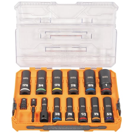KNECT 1/2-Inch Drive Deep Well Impact Socket Set, SAE, 14-Piece
