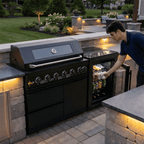 63" 6-Burner Black Outdoor Kitchen Island Grill + Fridge