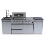 85" 4-Burner 72,000 BTU Silver Outdoor Kitchen Island Grill + Side Burner + Storage Cabinets & Drawers