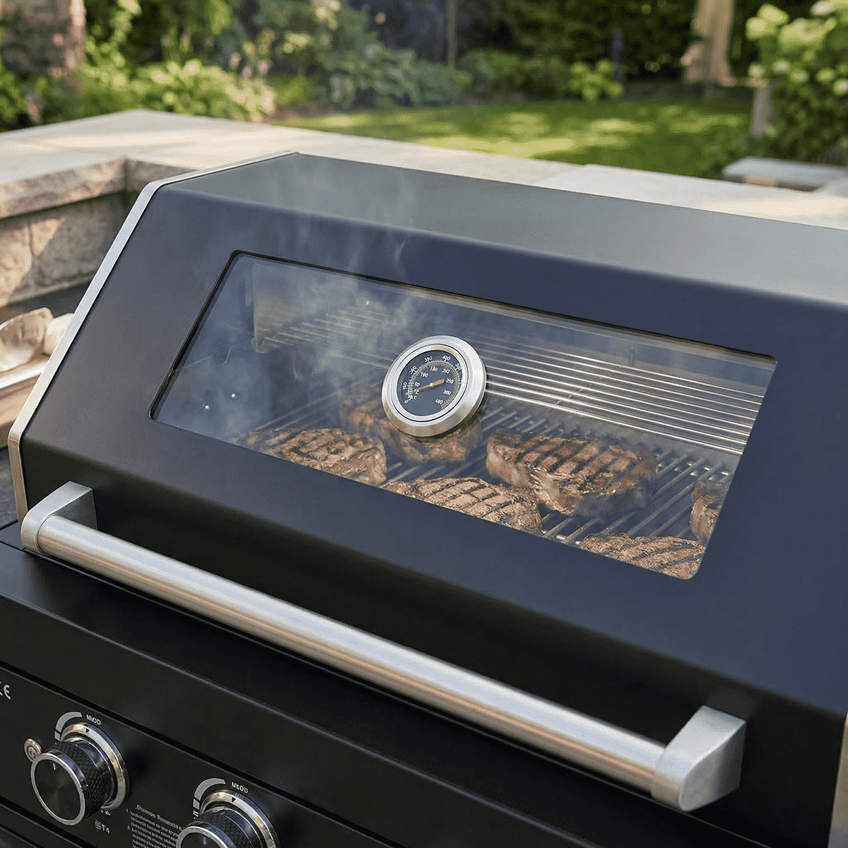 65" 4-Burner 72,000 BTU Black Outdoor Kitchen Island Grill +Side Burner + Marble Countertops