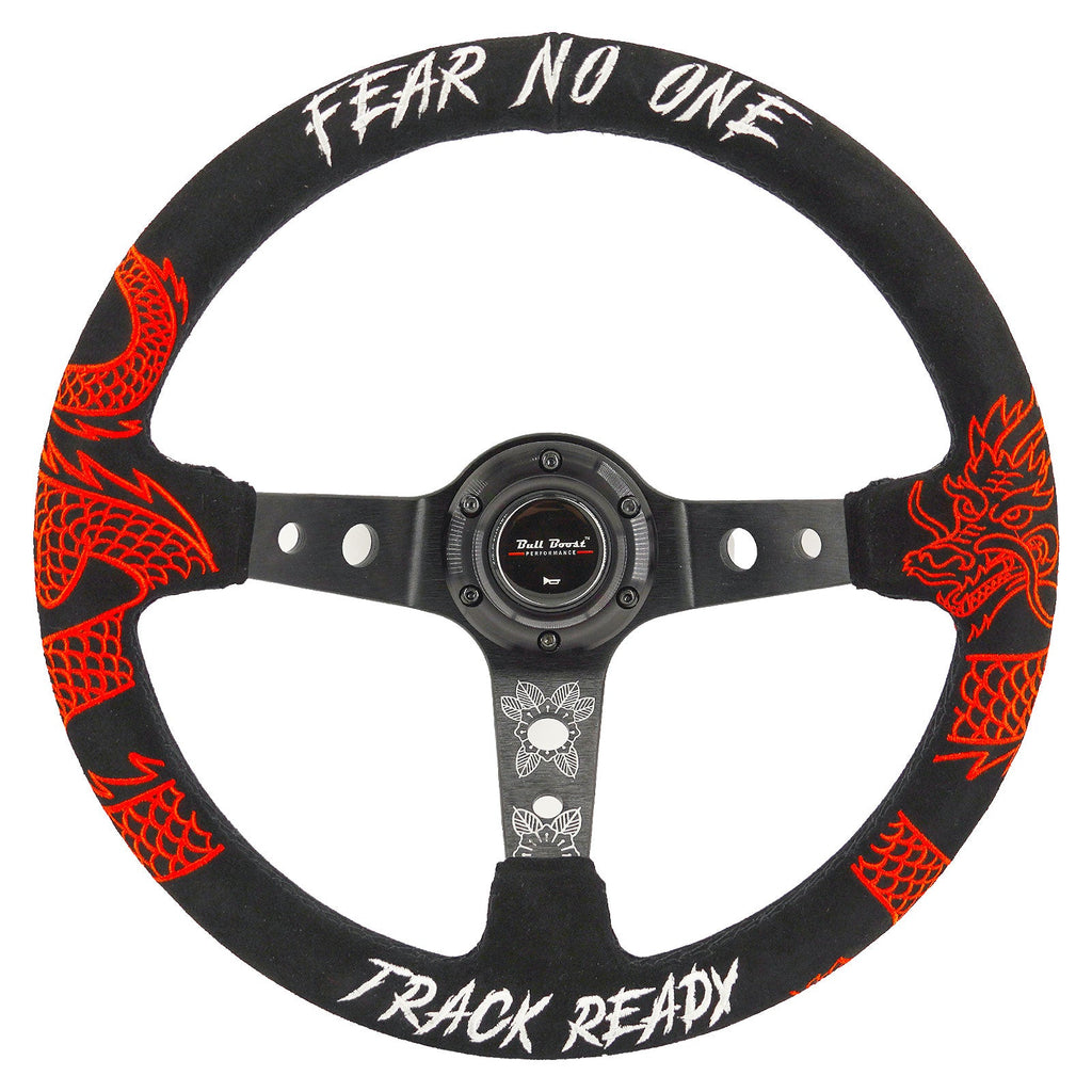 Track Ready Universal 350mm 3" Deep Dish 6-Bolt Steering Wheel Red Suede Alcantara