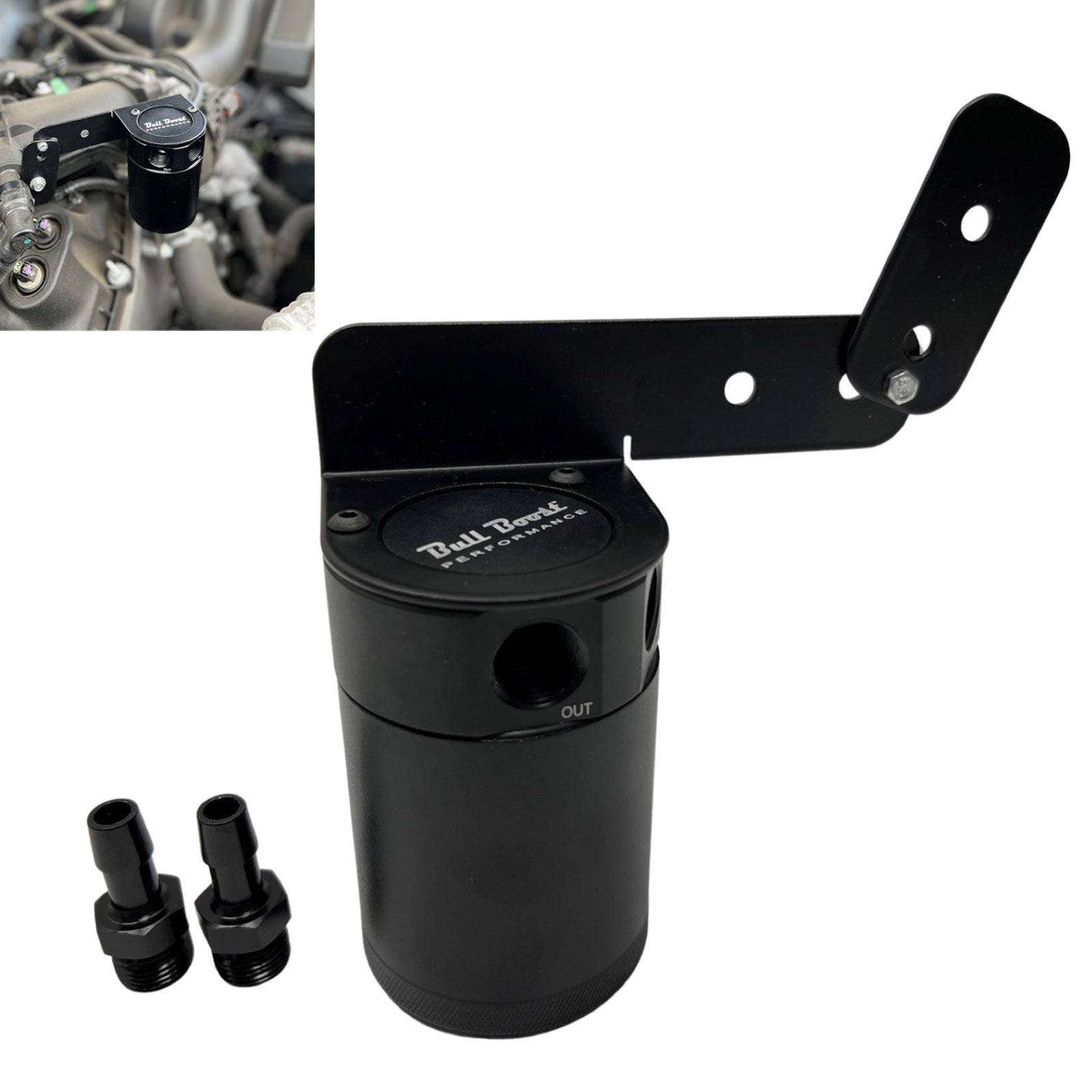 Adjustable Billet Baffled Oil Catch Can Reservoir Tank Racing 2-Port V2 Bracket