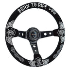 Custom Rose Universal 350mm 3" Deep Dish 6-Bolt Steering Wheel Black Suede Alcantara