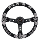 Custom Rose Universal 350mm 3" Deep Dish 6-Bolt Steering Wheel Black Suede Alcantara