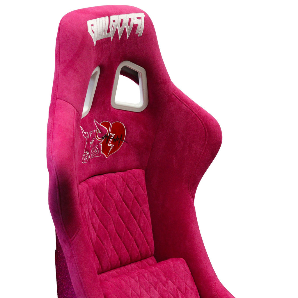 Pink Bull Boost Adjustable Racing Lowered Heartbreak Bucket Seat with Slider Rails