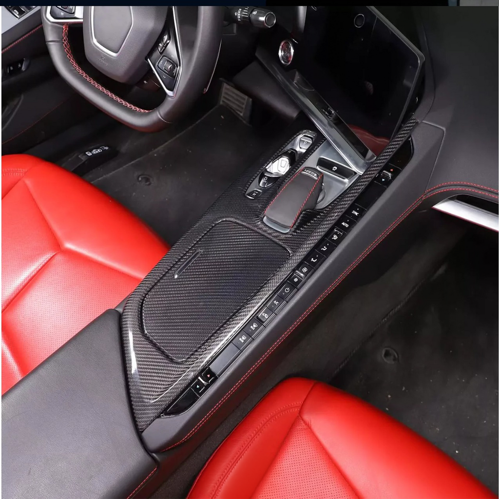 Dry Carbon Fiber Center Console Panel Interior Trim for Chevrolet Corvette C8
