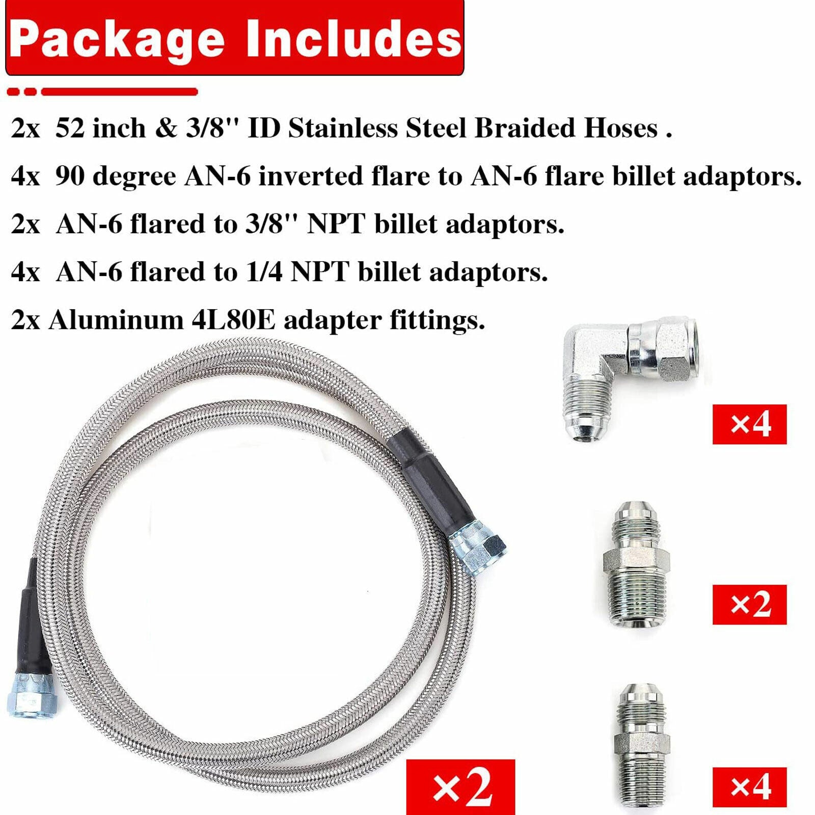 SS Braided Transmission Cooler Hose Lines Fit For TH350 700R4 TH400 52" Length