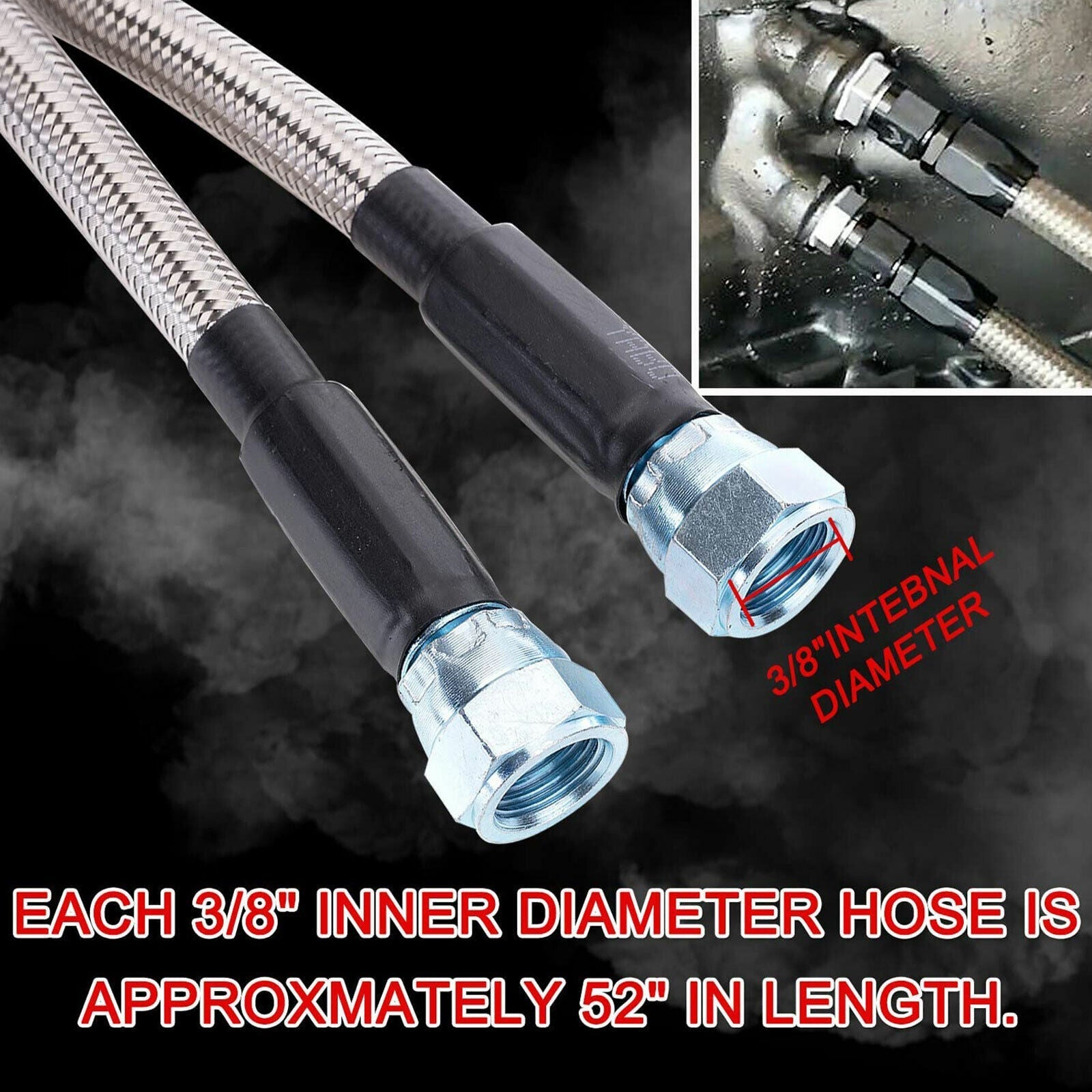 SS Braided Transmission Cooler Hose Lines Fit For TH350 700R4 TH400 52" Length