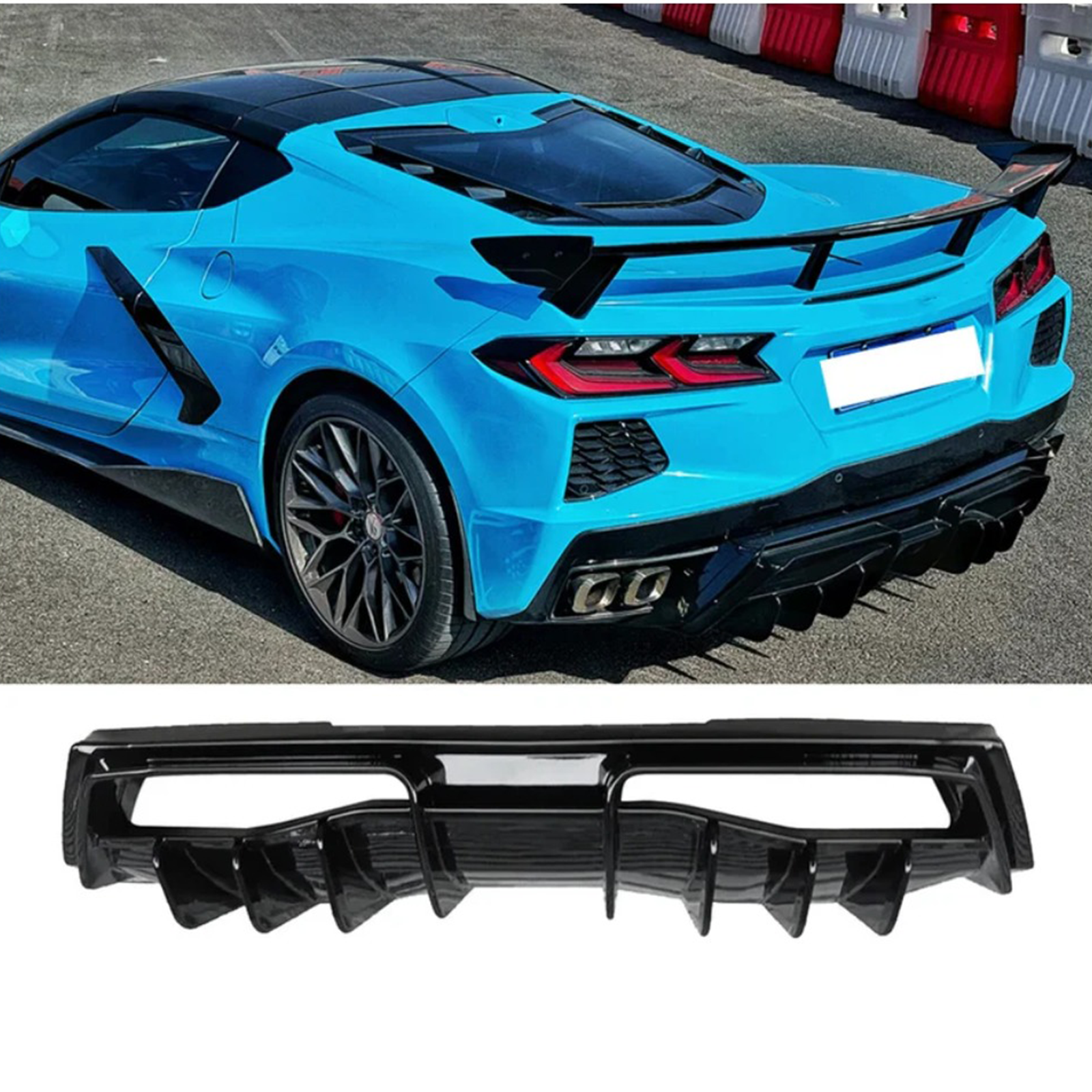 Gloss Black Rear Aggressive Diffuser for Chevrolet Corvette C8 Z51
