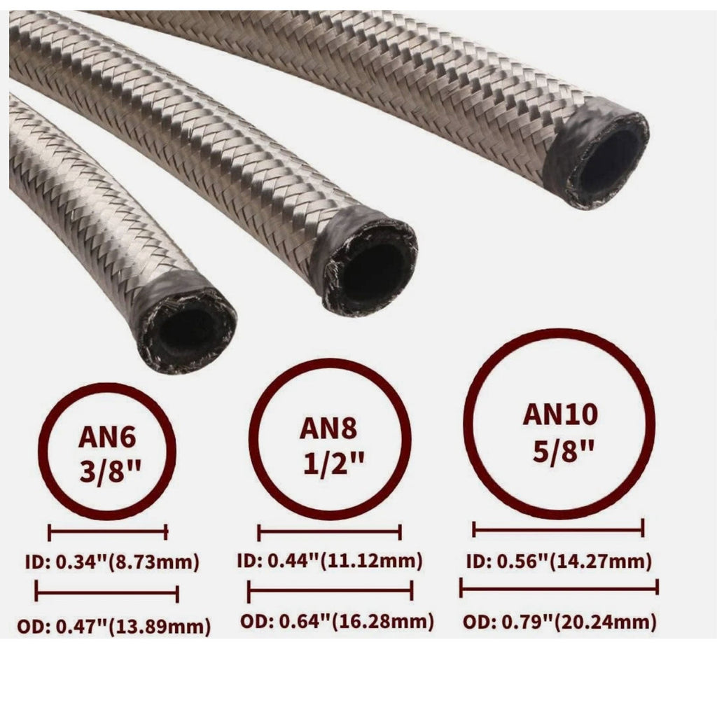 Silver Fuel Hose Oil Gas Air Line AN6-AN8-AN10 Stainless Steel Braided BOOSTED