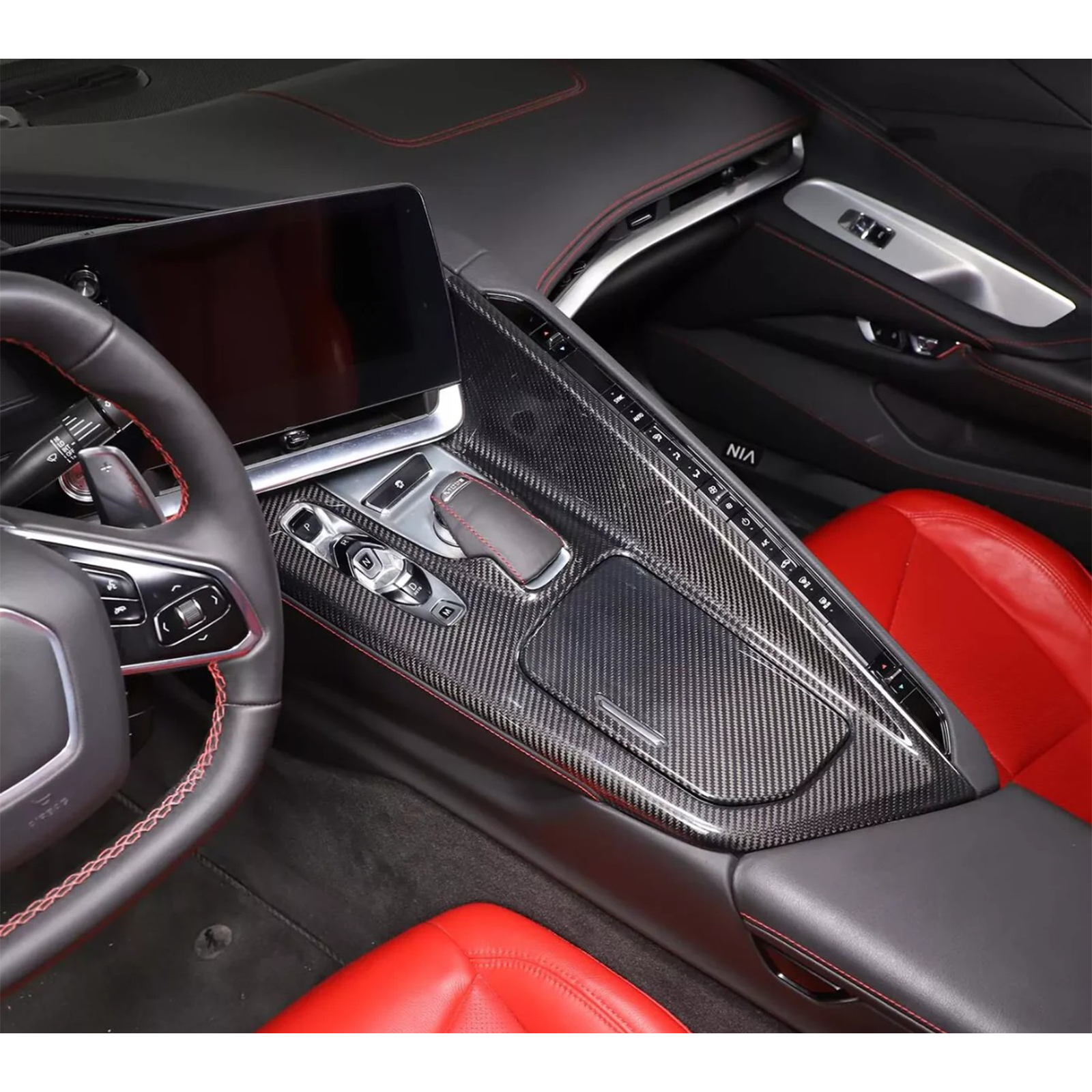 Carbon Fiber Center Console Cover + Cup Holder Lid Cover for Chevrolet Corvette C8