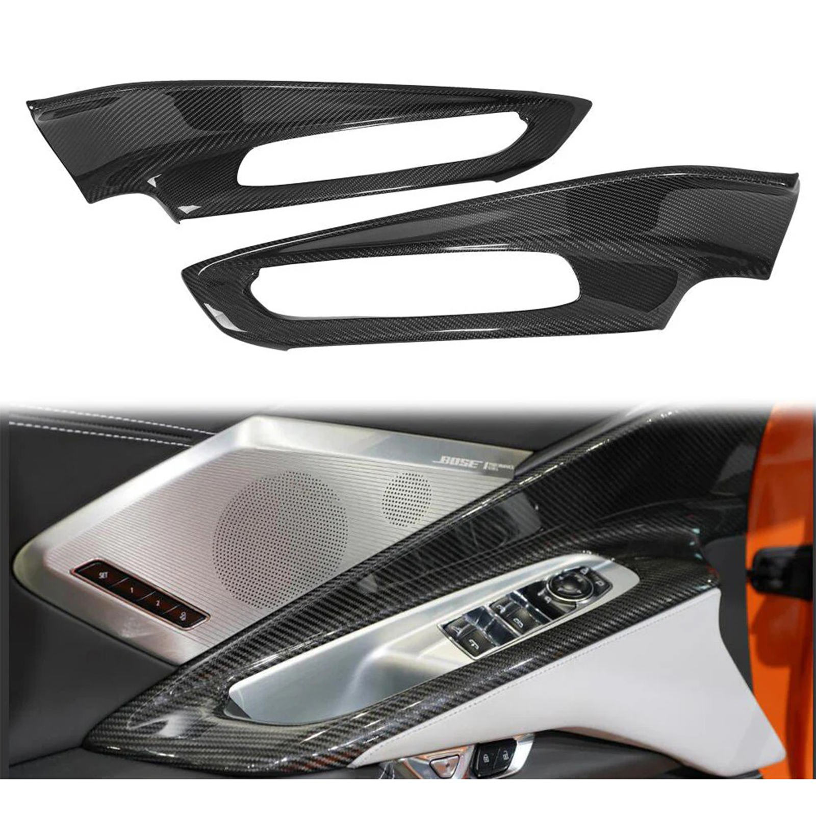 Dry Carbon Fiber Interior Door Bow Cover Trim for Chevrolet Corvette C8