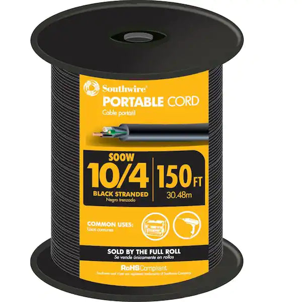 Southwire 150 ft. 10/4 600-Volt CU Black Flexible Portable Power SOOW Cord