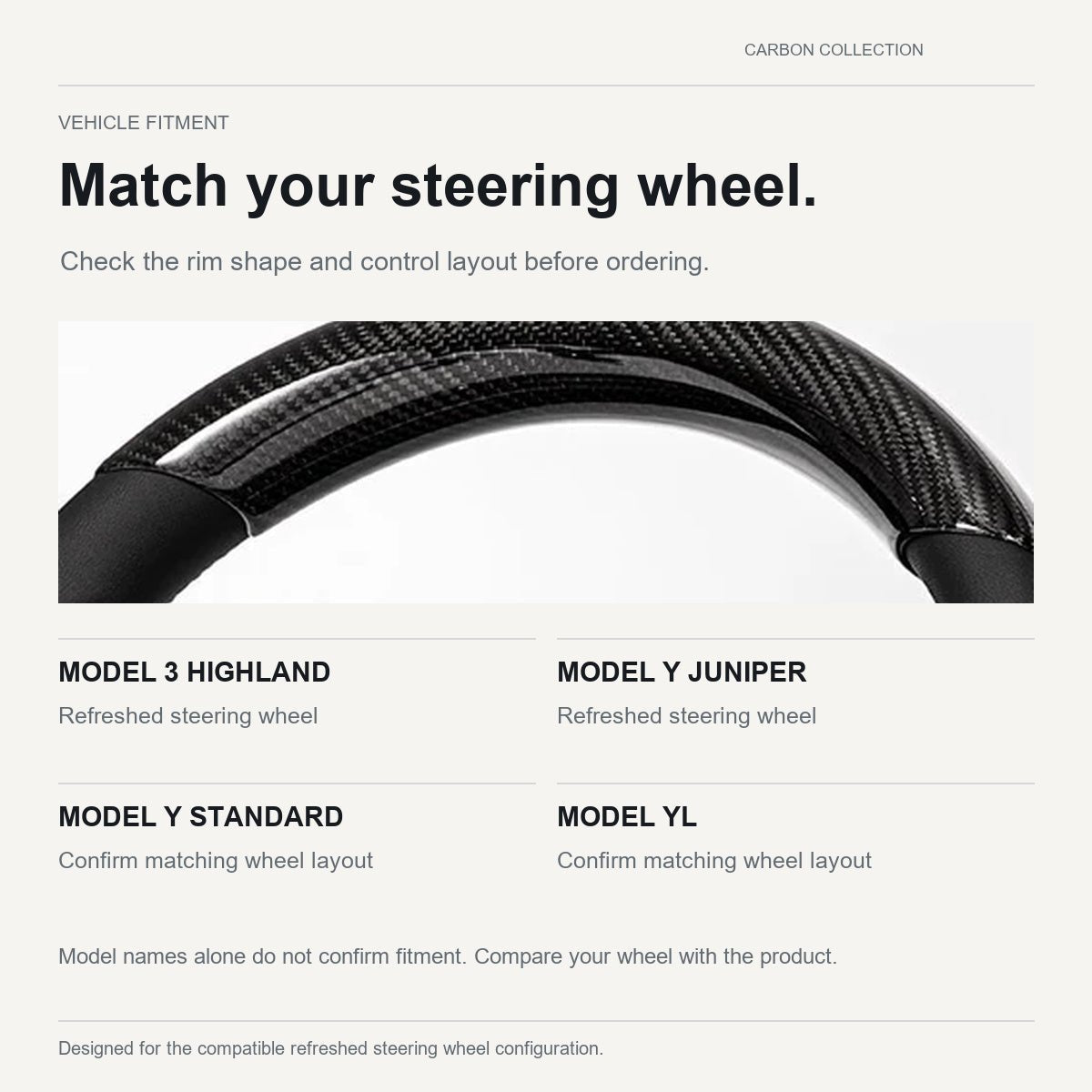 Steering Wheel Trim Covers for Model Y Juniper / Model 3 Highland | Real Dry Carbon Fiber