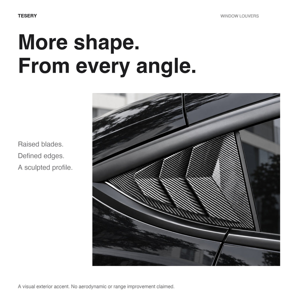 TESERY Rear Side Window Louvers Cover for Model Y | 3 Finishes | 2-Pack