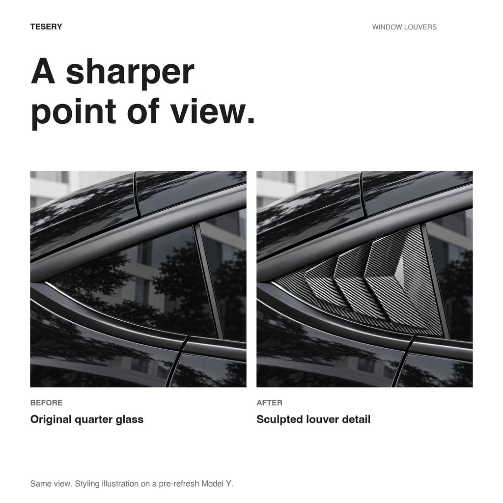 TESERY Rear Side Window Louvers Cover for Model Y | 3 Finishes | 2-Pack