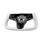 White Leather Yoke Steering Wheel for Tesla Model 3 / Y【Style 7】